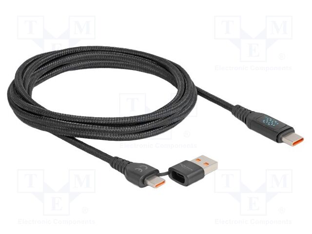 Cable; USB 2.0; USB A plug,USB C plug,both sides; 1.2m; black
