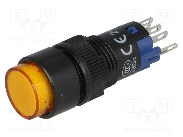 Switch: push-button; Pos: 2; SPDT; 0.5A/250VAC; 1A/24VDC; orange
