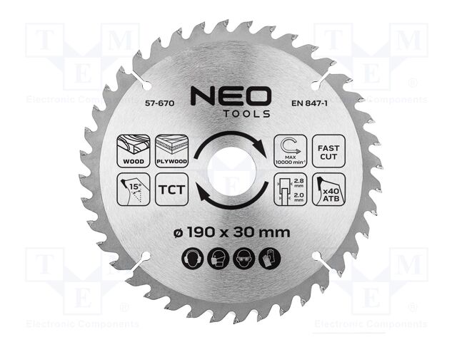 Circular saw; Ø: 190mm; Teeth: 40; cemented carbide; Øhole: 30mm