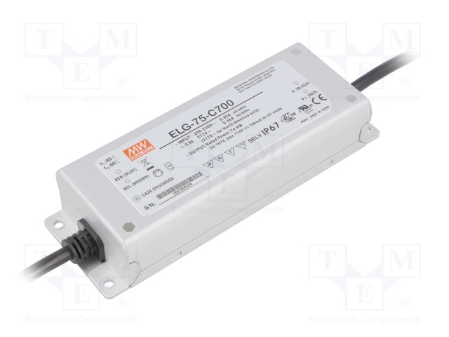 Power supply: switched-mode; LED; 74.9W; 53÷107VDC; 700mA; IP67