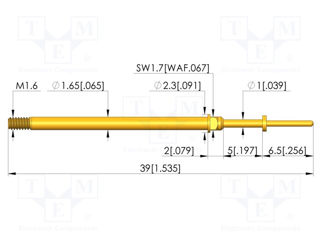 Test needle; Spring compression: 4mm; 5mm; 8A; CuBe; gold-plated