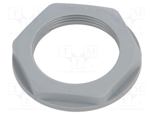 Nut; M32; polyamide; 41mm; grey; Thread: metric; Pitch: 1.5; Entrelec