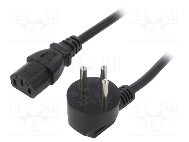 Cable; 3x1mm2; IEC C13 female,IS1-16P (H) plug angled; PVC; 5m