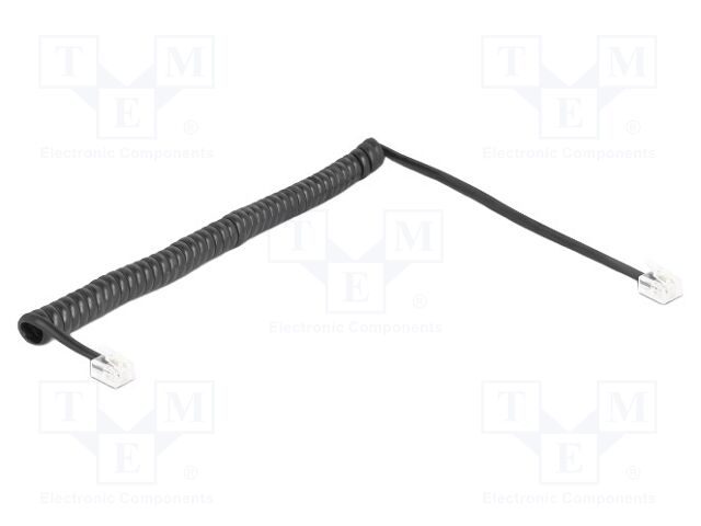Cable: telephone; coiled; RJ11 plug,both sides; black; 32AWG