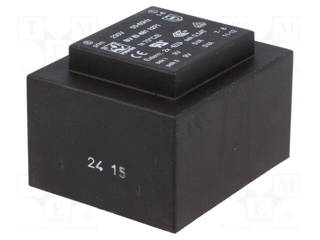 Transformer: encapsulated; 10VA; 230VAC; 9V; 9V; 555mA; 555mA; 300g