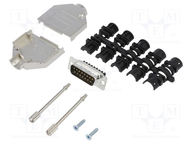 D-Sub; PIN: 15; male; shielded; straight; screw terminal; for cable