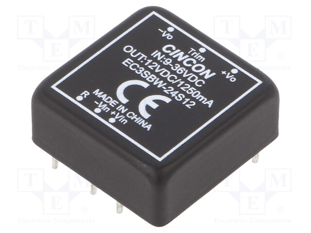 Converter: DC/DC; 15W; Uin: 9÷36V; 12VDC; Iout: 1250mA; 18g; 400kHz