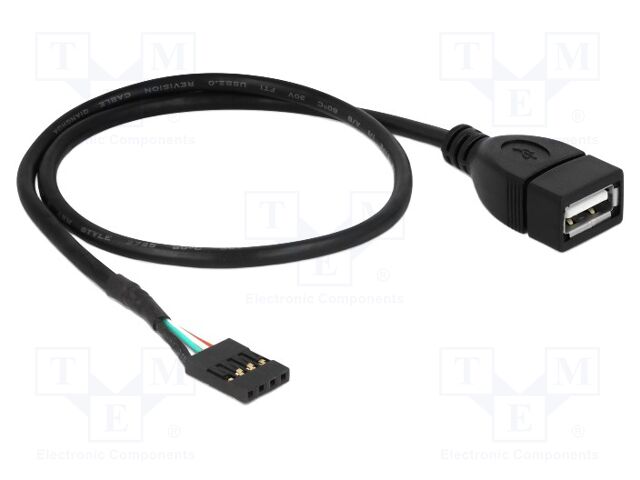 Cable; USB 2.0; USB A socket,4pin pin header; 0.4m; black