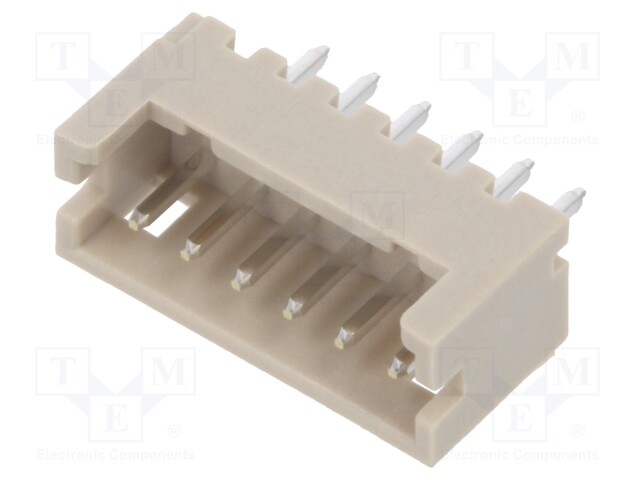 Socket; wire-board; male; DF13; 1.25mm; PIN: 6; THT; on PCBs; tinned