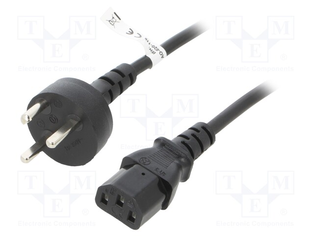 Cable; DE2-13R (K) plug,IEC C13 female; PVC; 2m; black; 10A; 250V