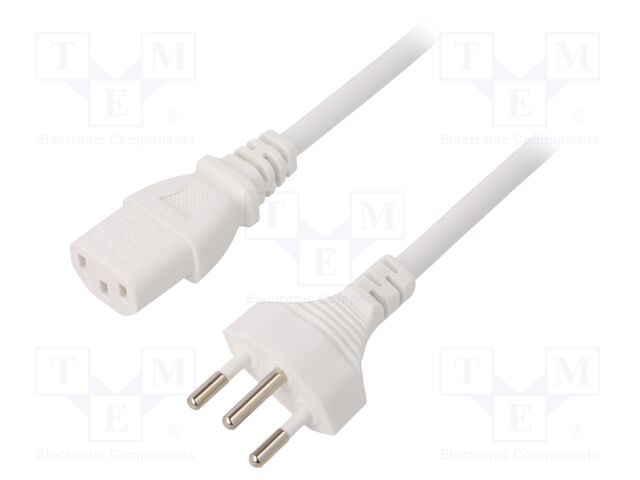 Cable; IEC C13 female,SEV-1011 (J) plug; 1.8m; white; PVC; 3G1mm2