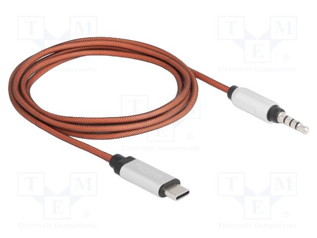 Cable; Jack 3,5mm 4pin plug,USB C plug; 1.2m; orange; metal