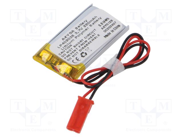 Re-battery: Li-Po; 3.7V; 220mAh; cables,JST SYP-02T-1 socket