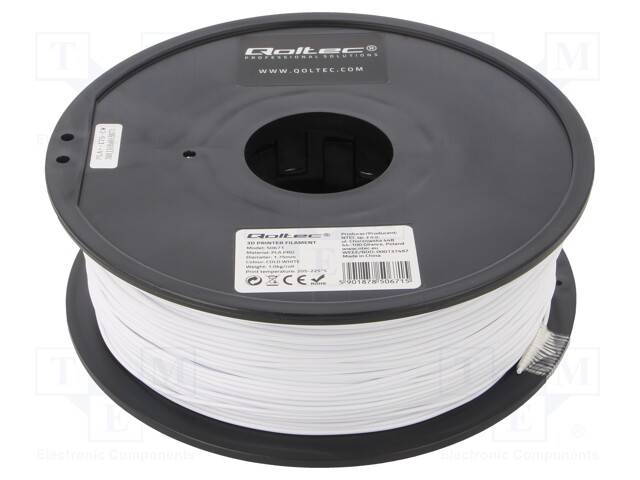 Filament: PLA PRO; 1.75mm; cool white; 205÷225°C; 1kg; ±0,05mm