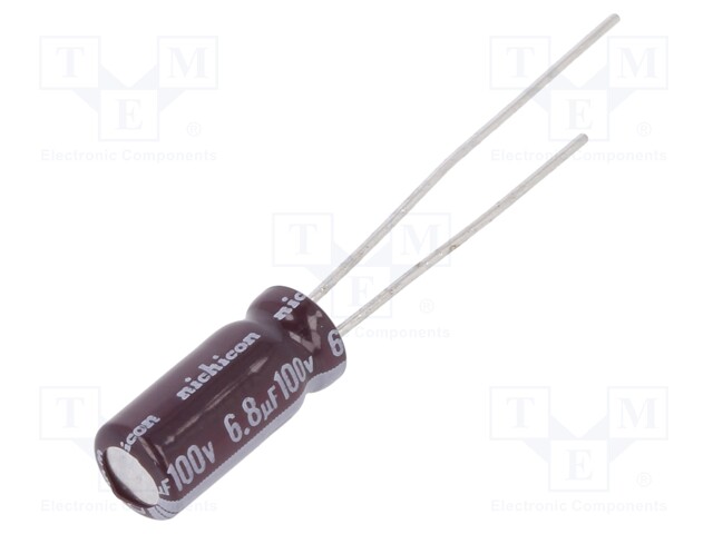 Capacitor: electrolytic; THT; 6.8uF; 100VDC; Ø5x11mm; Pitch: 2mm