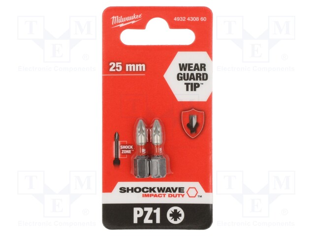 Screwdriver bit; Pozidriv®; PZ1; Overall len: 25mm; 2pcs.