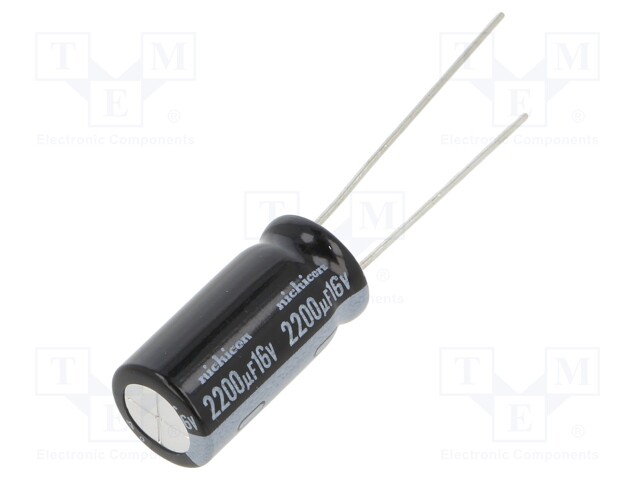 Capacitor: electrolytic; THT; 2200uF; 16VDC; Ø10x20mm; Pitch: 5mm