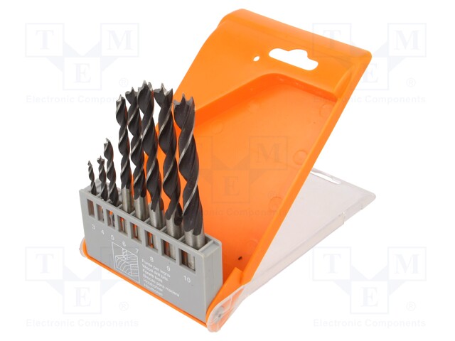 Drill set; for wood; box; wood; 3mm,4mm,5mm,6mm,7mm,8mm,9mm,10mm