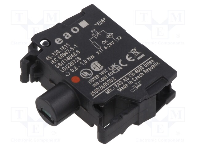 Illuminating unit; 22mm; 45; front fixing; 6÷24VAC; Colour: red