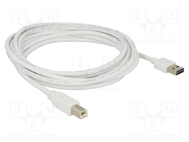 Cable; USB 2.0; USB A plug double sided,USB B plug; 3m; white