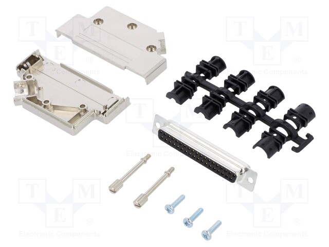 D-Sub; PIN: 37; plug; female; shielded; soldering; for cable; black