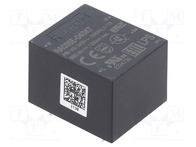 Converter: AC/DC; 5W; 90÷264VAC; Usup: 130÷370VDC; Uout: 4VDC; 72%