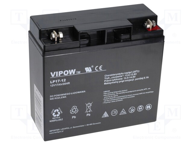 Re-battery: acid-lead; 12V; 17Ah; AGM; maintenance-free