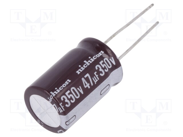 Capacitor: electrolytic; THT; 47uF; 350VDC; Ø16x25mm; Pitch: 7.5mm