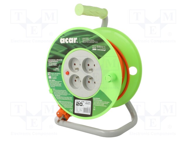 Extension lead; reel; Sockets: 4; PVC; orange; 3x1mm2; 20m