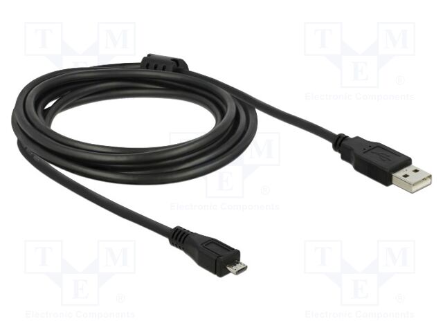 Cable; USB 2.0; USB A plug,USB B micro plug; 3m; black