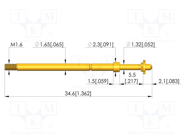 Test needle; Spring compression: 4mm; 5mm; 8A; CuBe; gold-plated