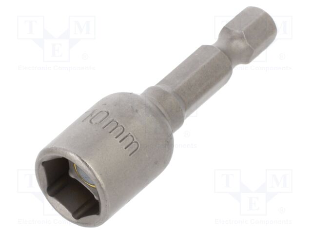 Screwdriver bit; 6-angles socket; 10mm; 1/4"; magnetic