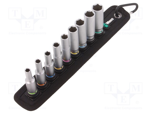 Key set; hex socket,socket spanner; Pcs: 9; Mounting: 1/4"; 50mm