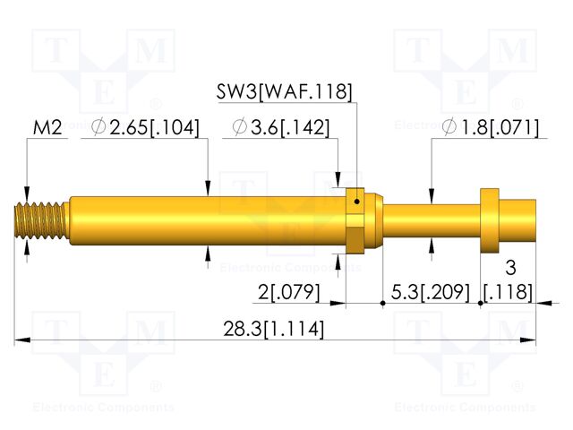 Test needle; Spring compression: 4mm; 5mm; 8A; CuBe; gold-plated