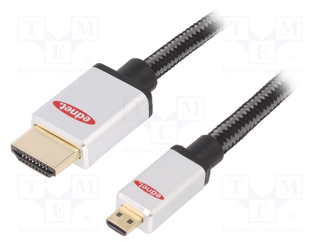 Cable; HDMI 2.0; HDMI micro plug,HDMI plug; 2m; grey-black; 30AWG