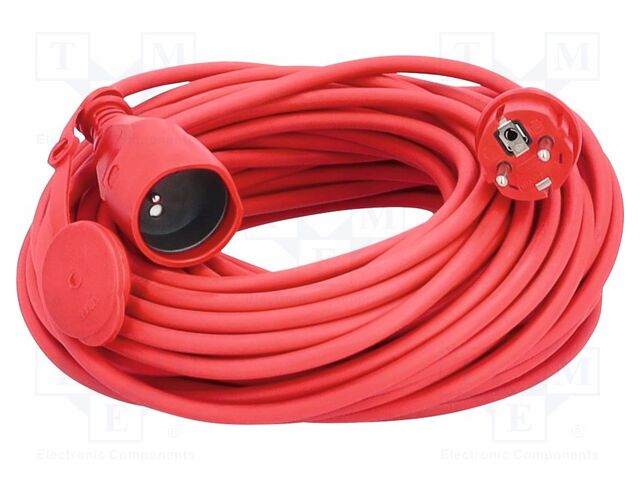 Extension lead; 3G1.5mm2; Sockets: 1; PVC; red; 50m; 16A
