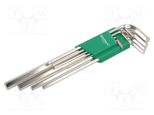 Wrenches set; hexagon keys; Chrom-vanadium steel; Pcs: 9; long