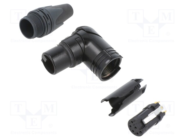 6POLE RIGHT ANGLE FEMALE CABLE CONNECTOR, BLACK METAL HOU