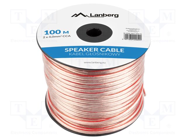 Wire: loudspeaker cable; 2x4mm2; stranded; CCA; transparent; PVC