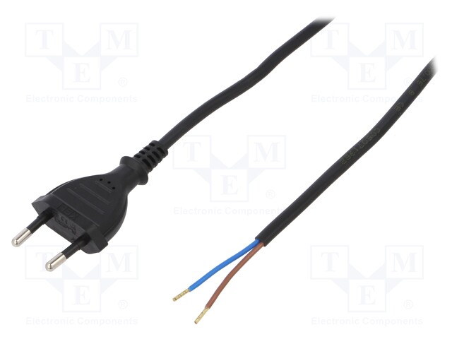 Cable; CEE 7/16 (C) plug,wires; 5m; black; PVC; 2x0,75mm2; 2.5A