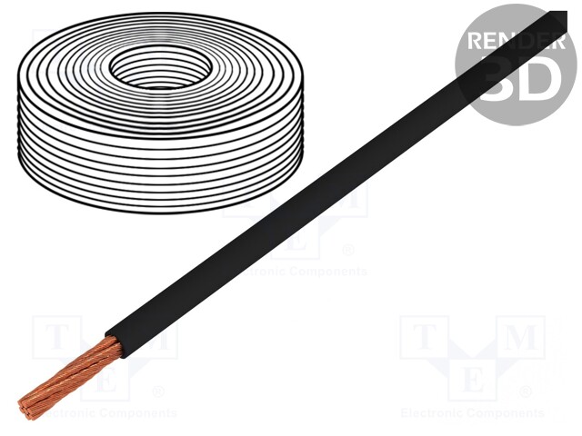 Wire; LifY; stranded; Cu; 1x0,75mm2; PVC; black; 300/500V; -15÷80°C