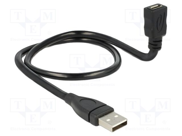 Cable; USB 2.0; USB A plug,USB B micro socket; 0.5m; black; 28AWG