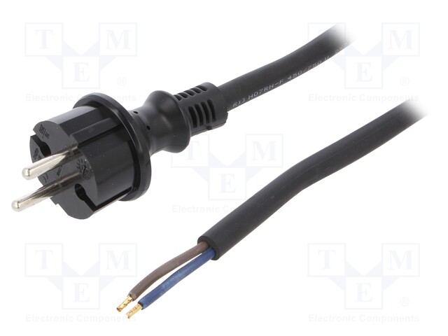 Cable; CEE 7/17 (C) plug,wires; 4m; black; rubber; 2x2,5mm2; 16A