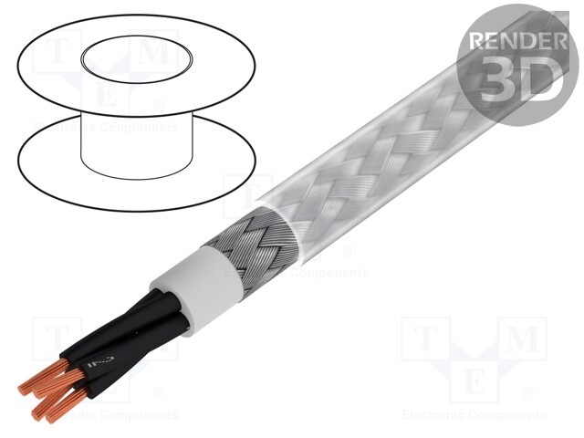 Wire; BiT 500 CY; 3x0.75mm2; shielded,tinned copper braid; PVC
