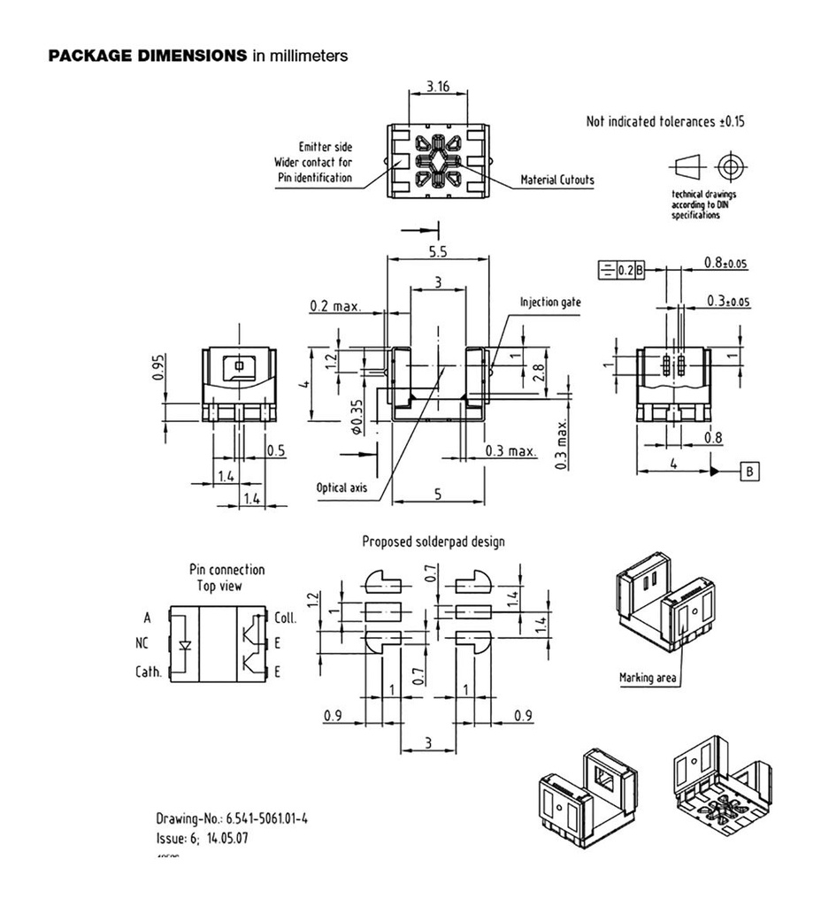 Transmissive Photo Interrupter, Phototransistor, SMD, 3 mm, 0.3 mm, 25 mA, 5 V