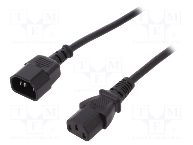 Cable; IEC C13 female,IEC C14 male; 1.8m; black; 10A; 250V