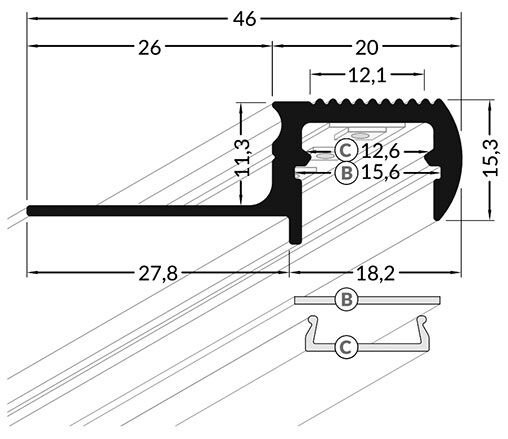 Profiles for LED modules; edge; natural; L: 1.1m; brass
