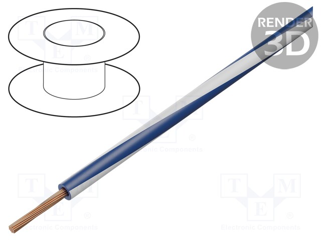 Wire; H05V2-K; stranded; Cu; 0.75mm2; 20AWG; PVC; dark blue-white