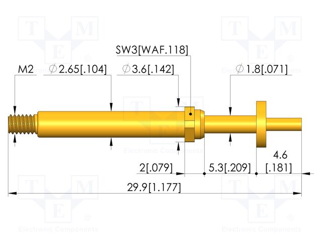 Test needle; Spring compression: 4mm; 5mm; 8A; CuBe; gold-plated