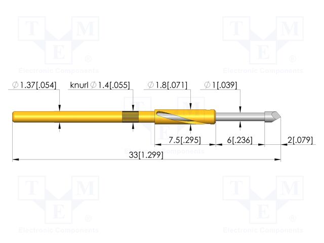 Test needle; Spring compression: 4.8mm; 6mm; 3A; steel; Ø: 1.3mm